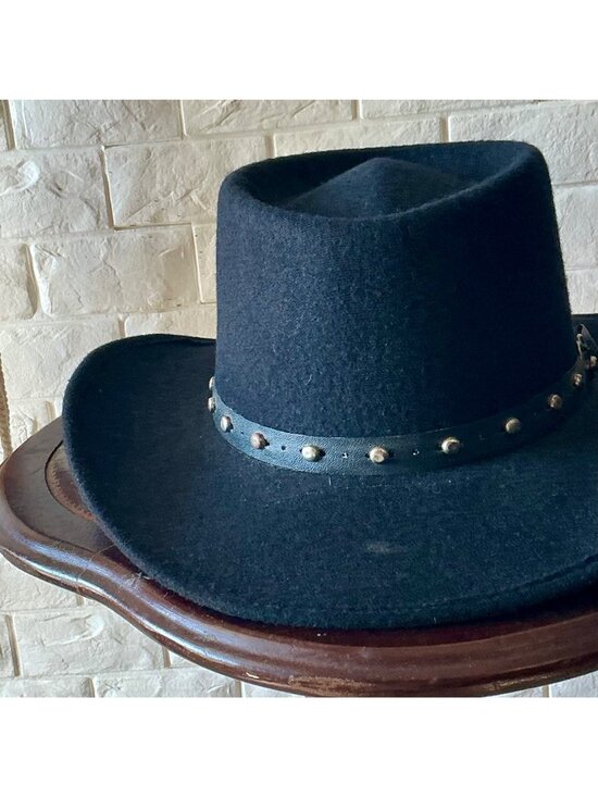 Vintage Pigalle Black Felt Studded Western Hat - Picture 8 of 10